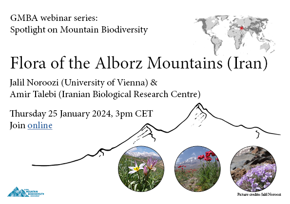 NEW webinar series: Spotlight on Mountain Biodiversity - a journey to discover the fantastic diversity of species that inhabit mountain ecosystems worldwide. FOR WHOM: scientists & non-scientists WHEN: Jan 25, 3pm CET, Flora of the Alborz Mountains: shorturl.at/byCN0