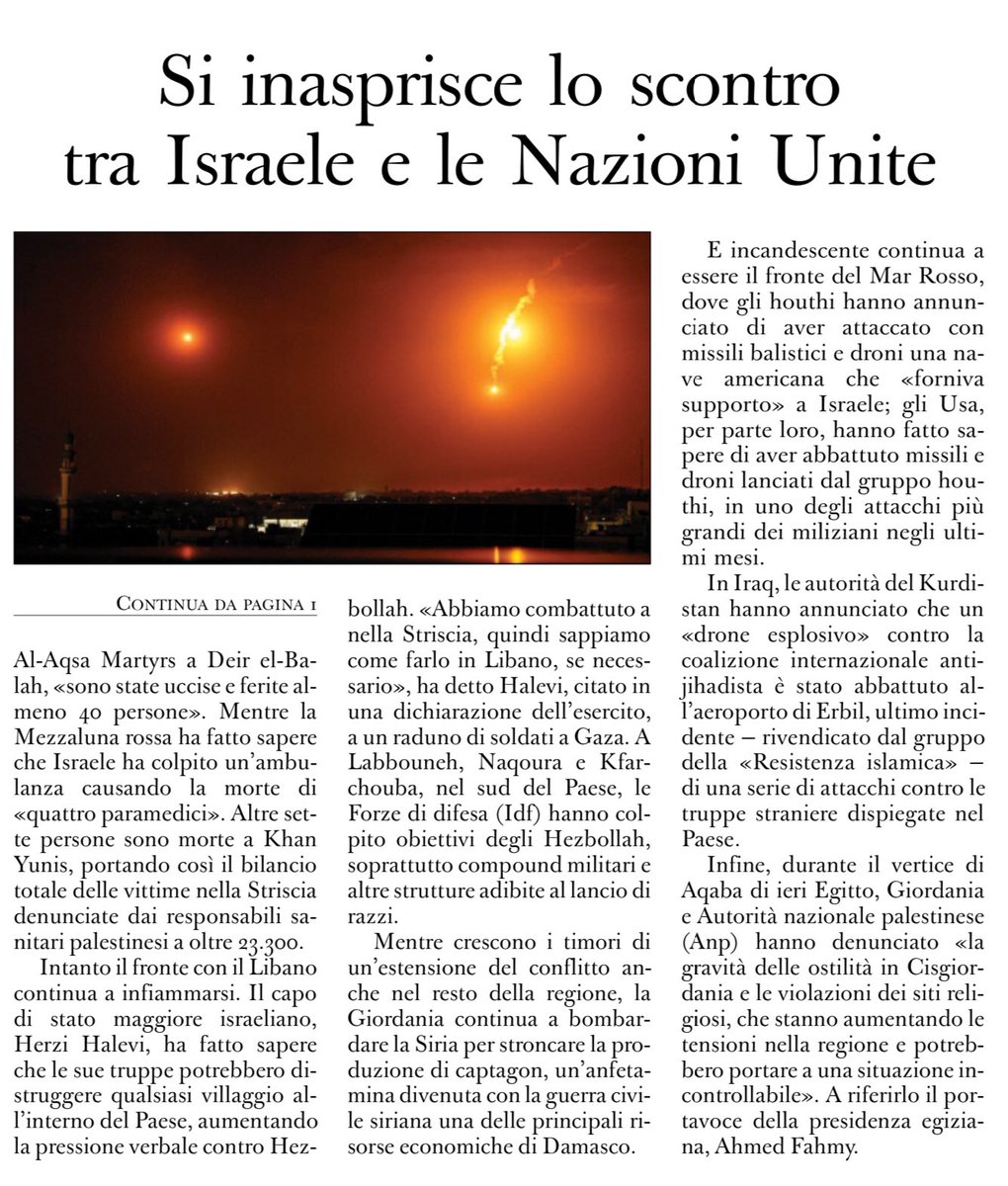 francofontana43's tweet photo. Delirante attacco di Israele all’Onu e all’Unrwa, l’agenzia Onu per i rifugiati palestinesi, accusata addirittura di terrorismo.
Durissima la reazione del portavoce del segretario generale Guterres, di non voler “rispondere a tutte le notizie pazzesche che appaiono su Twitter” ricordando “i 140 colleghi uccisi a Gaza e gli altri che hanno messo la loro vita in prima linea per raggiungere gli ospedali, evacuare i neonati e aiutare le persone a sopravvivere”
Da @oss_romano