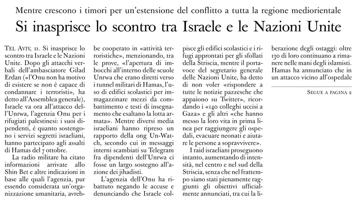 francofontana43's tweet photo. Delirante attacco di Israele all’Onu e all’Unrwa, l’agenzia Onu per i rifugiati palestinesi, accusata addirittura di terrorismo.
Durissima la reazione del portavoce del segretario generale Guterres, di non voler “rispondere a tutte le notizie pazzesche che appaiono su Twitter” ricordando “i 140 colleghi uccisi a Gaza e gli altri che hanno messo la loro vita in prima linea per raggiungere gli ospedali, evacuare i neonati e aiutare le persone a sopravvivere”
Da @oss_romano