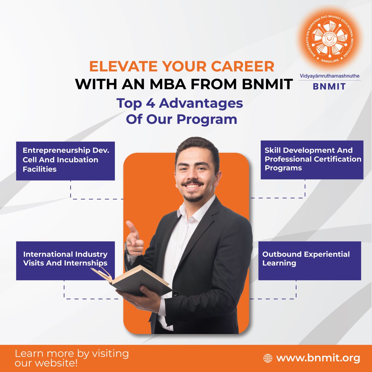 BNMTech's tweet photo. Ignite your professional journey with the transformative MBA program at BNMIT. From skill development to international exposure, we provide the roadmap for your success. Join us at #BNMIT and embark on a journey that transcends boundaries! https://t.co/OZRzlzBlP8