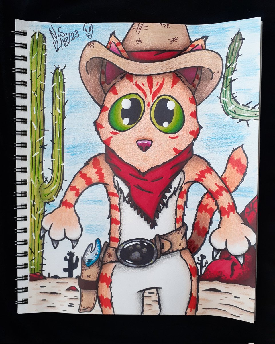 1234Theriddler's tweet photo. Cowboy cat 🐈🐱🤠
#art #drawing #CartoonArt #catdrawing #cowboy #artist #cartoonist #artistsontwitter #cowboycat #desert #catus #characterdesign #idk #bored #meh #colorpencil #sharpieart #watercolor https://t.co/2zJ5lT84T7