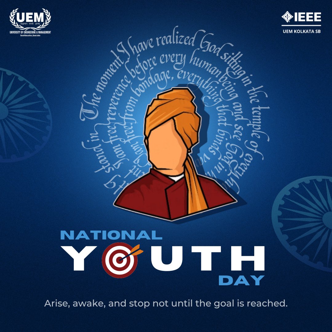 ieeesb_uemk's tweet image. National Youth Day, celebrated on January 12th in India, honours Swami Vivekananda&apos;s teachings, focusing on education, self-realization, and service. 

IEEE Student Branch UEM Kolkata wishes everyone a happy Youth&apos;s day.
#IEEE