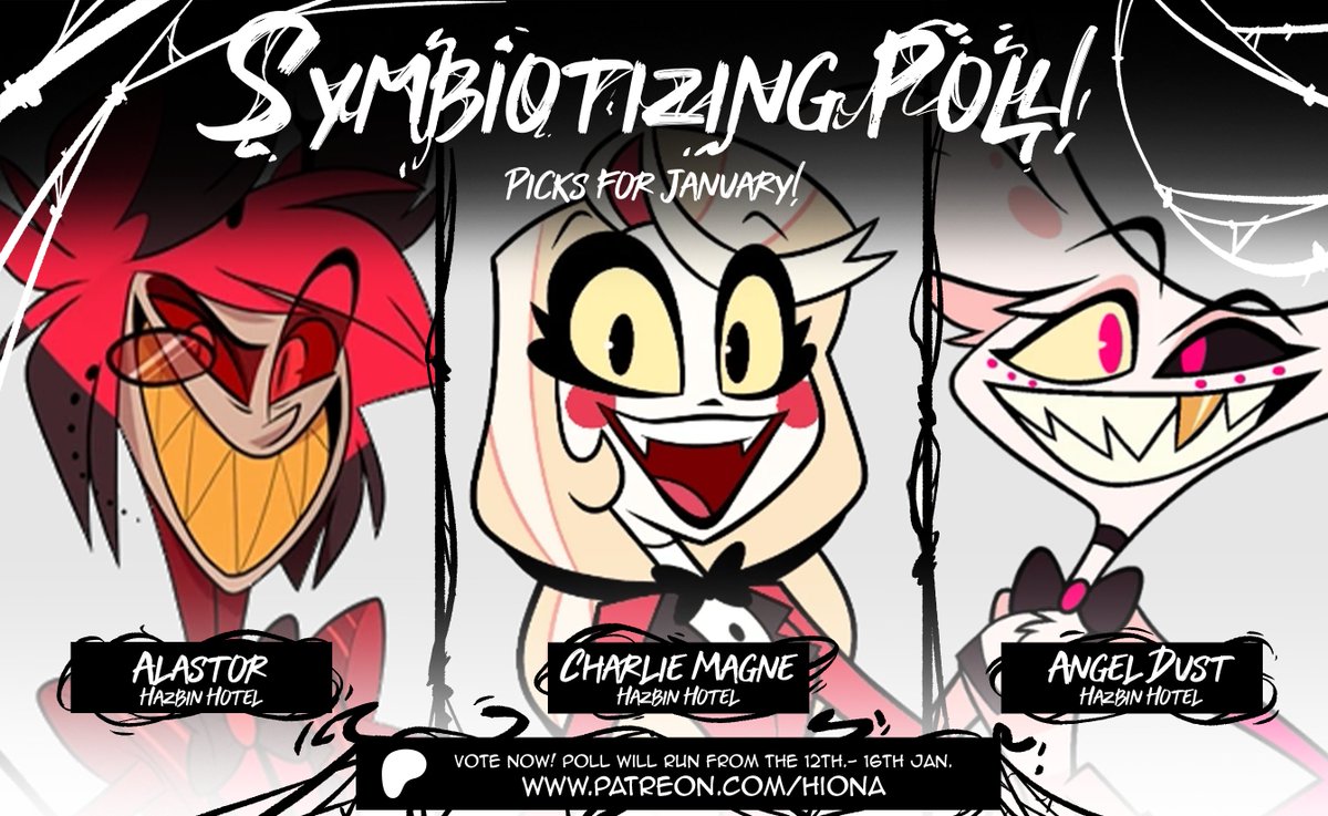 Heya all!! Running my first "Symbiotizing" Poll for 2024 over on Patoonz! (link in the bio)

In celebration of season 1's coming debute we're going "Straight to HELL!" for our picks lol
#Symbiote #hazbinhotel
