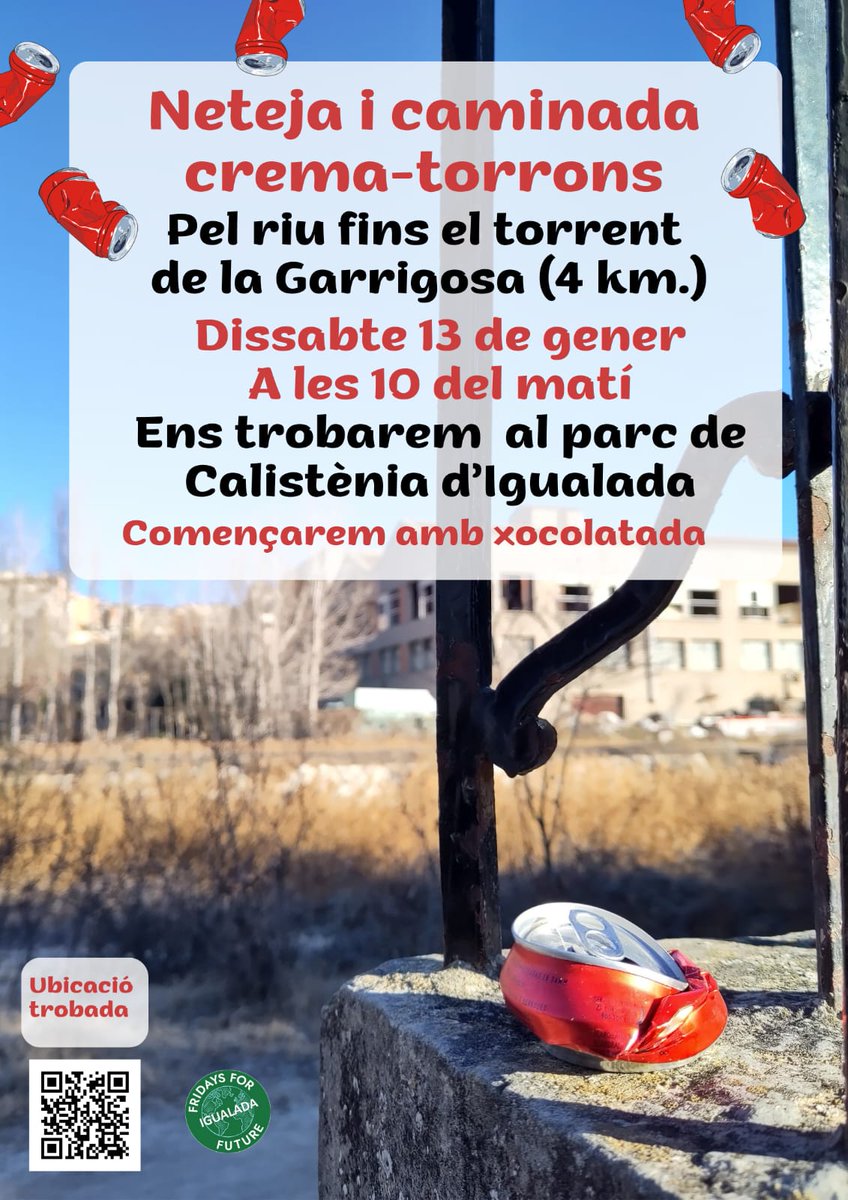 PelClima's tweet photo. 🧨 Primera neteja 'crema-torrons' del 2024 🧨
👉🏾 DEMÀ dissabte 13 de gener 📝
👉🏾 A les 10 del matí 🕙
👉🏾 Al parc de la Calistènia 📍
Començarem amb una xocolata calenta ☕ per escalfar-nos el cos 😂
⚠️ #stopplasticpollution
#riunet #riuviu #naturaneta https://t.co/VhogXZe0dV