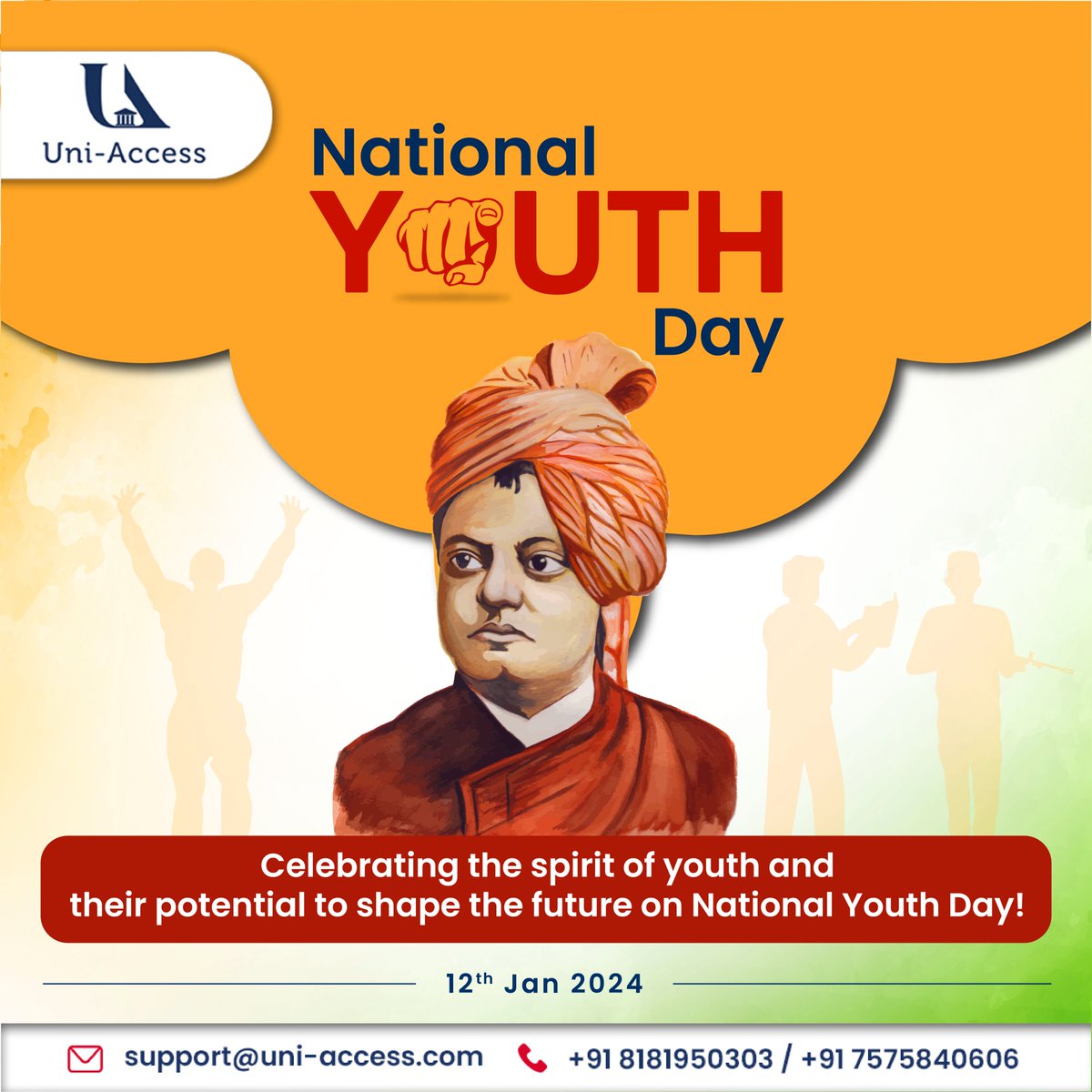 uni__access's tweet photo. Empowering #youth to shape a brighter tomorrow!
Happy #NationalYouthDay from #UniAccess.
#UniAccess #स्वामीविवेकानंद #SwamiVivekananda #राष्ट्रीय_युवा_दिवस #भारतीयसंस्कृति #YouthDay #youthday2024 https://t.co/LJjYXq8XPO