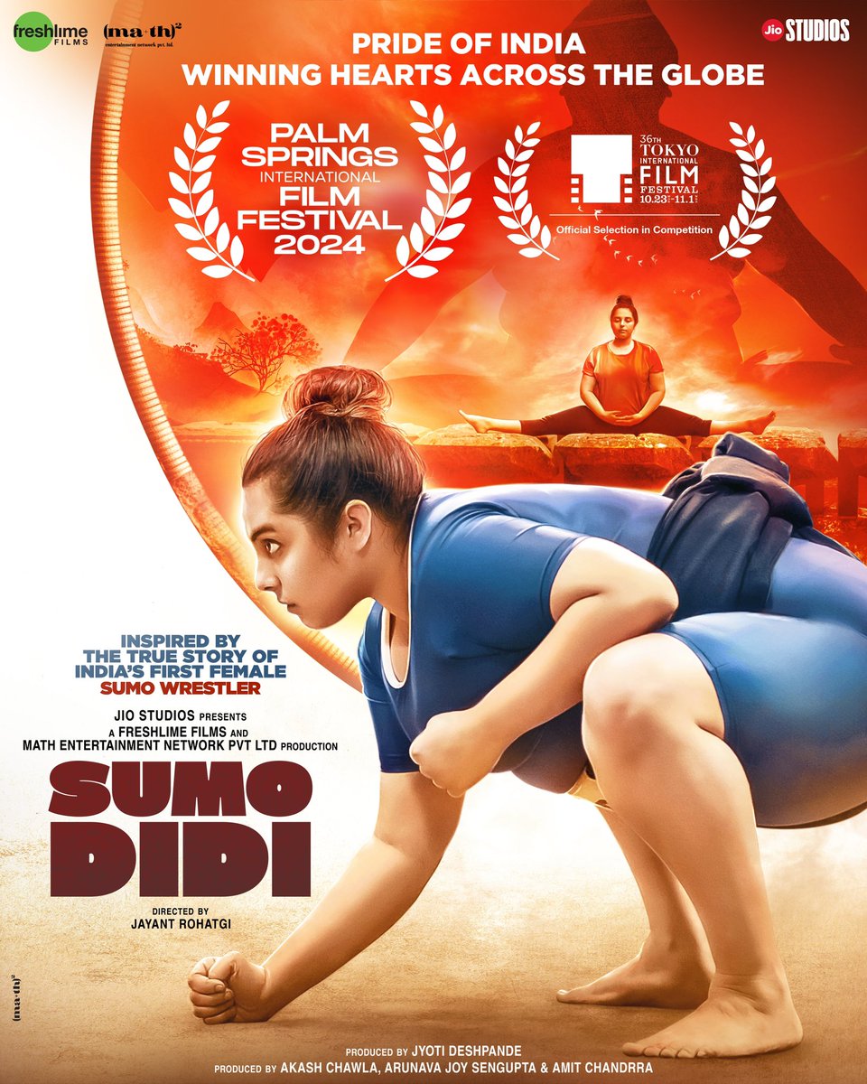 taran_adarsh's tweet photo. ‘SUMO DIDI’ WINS LAURELS AT INTERNATIONAL FESTIVALS… #SumoDidi - which narrates the story of #India’s first professional #Sumo wrestler #HetalDave - is winning hearts at prestigious film festivals across the world.

After premiering at the 36th Tokyo International Film Festival, #SumoDidi has won tremendous acclaim at the 35th Palm Springs International Film Festival recently.

Presented by #JioStudios, the film is produced by Jyoti Deshpande, Akash Chawla, Arunava Joy Sengupta and Amit Chandrra… Directed by ad-film director Jayant Rohatgi… #ShriyamBhagnani enacts the title role.