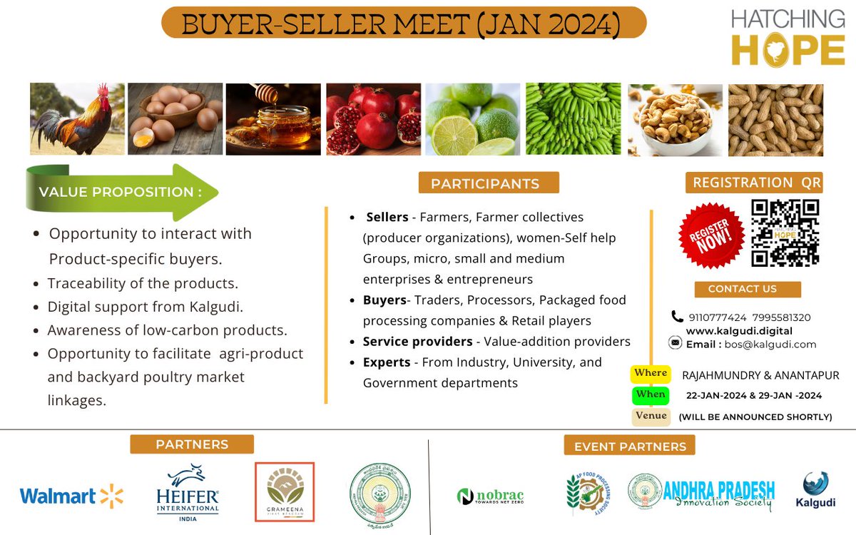 HATCHING HOPE BUYER SELLER MEET JAN 2024

#FPO #BYP #KALGUDI #farmers #TradeConnect #Marketplace2024 #BuySellExchange #BusinessNetworking #SellerBuyerMeet #b2bconnections #ConnectAndTrade #ProfitablePartnerships #BuyerSellerSync #MarketMatch2024 #marketlinkages #agriculture