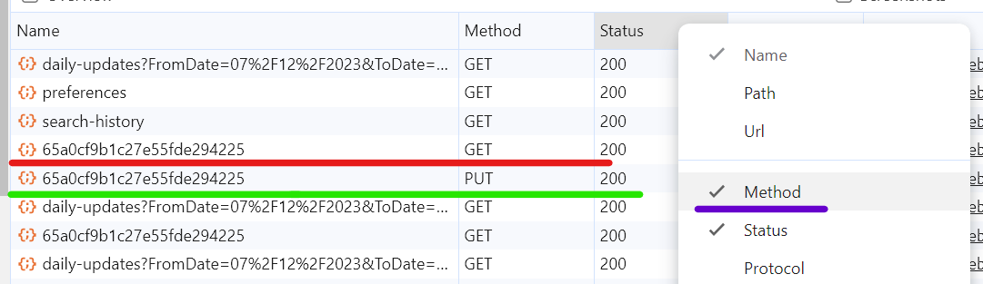 Pro tip for Chrome #DevTools to save your future self debugging time when working with REST APIs:
Add "Method" column on the Network tab.
This way you can differentiate between your GET and PUT requests when loading form data and then updating it, since URL will be the same.