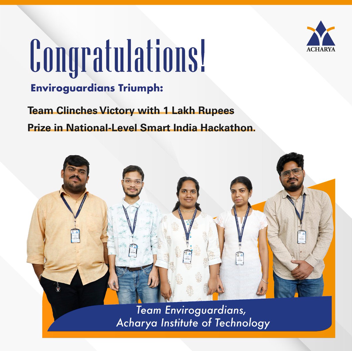 Victory Alert! "Enviro Guardians" from AIT shine bright at Smart India Hackathon 2023 in Hyderabad, clinching the top spot and a whopping 1 lakh prize! 🏅 Way to go, team!  #acharya #sih2023 #SmartIndia #hackathon #winner
