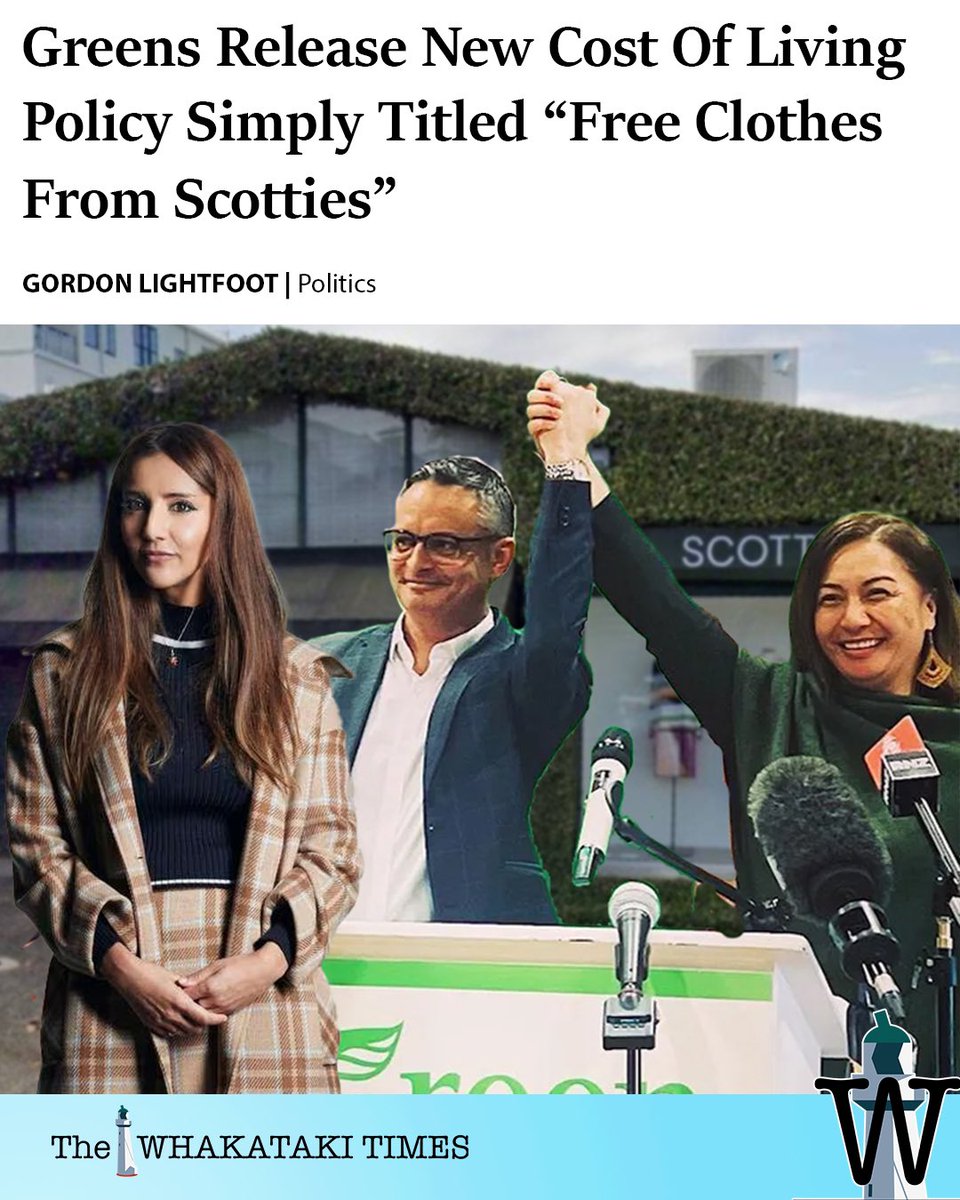 WhakatakiTimes's tweet photo. SOCIALISM WITH STYLE

Off the back of Golriz Ghahraman’s bold statement that people should not in fact have to pay for things, the Greens leadership have made a fresh new policy announcement. 

https://t.co/Oy0djzHmQ5 https://t.co/TICkFeMluU