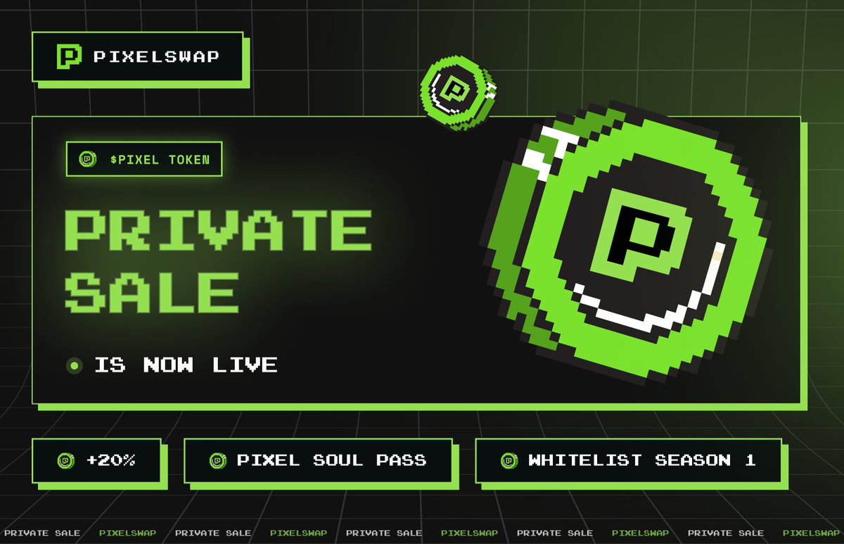 🎉 THE $PIXEL Private Sale - PHASE 2 IS NOW LIVE! 🚀 To ensure the rights of all participants, we have additionally snapshot all Pixel Soul Pass holders and the Whitelist Season 1 📸. Join our exclusive Private Sale - PHASE 2 hosted on the BNB Chain! 🔗 pixelswap.xyz/sale…