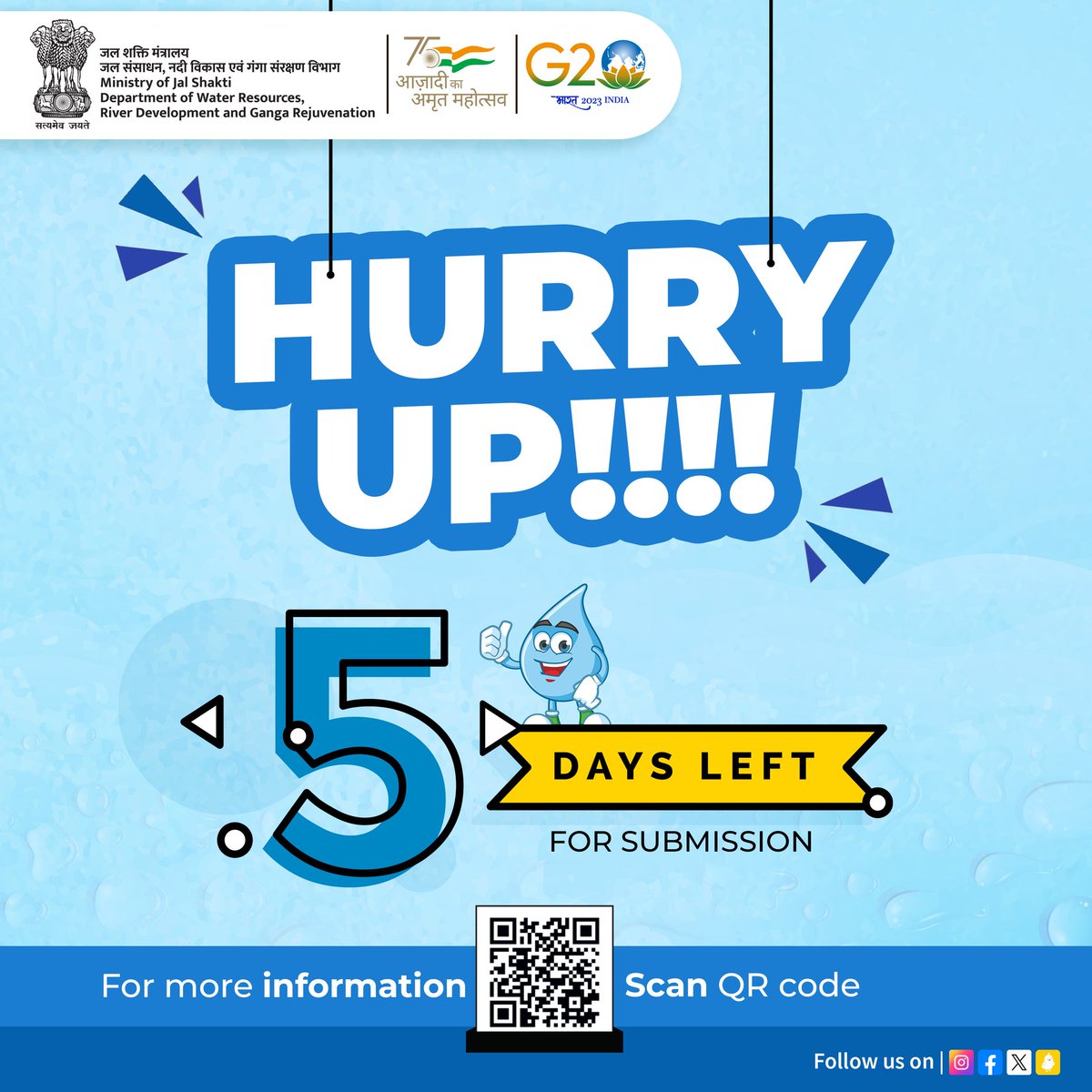 The countdown for the last date of submission of 5th #NationalWaterAwards has started. Submit your nominations at bitly.ws/39fwW before 15th January. Don’t miss this opportunity of gaining appreciation for your innovating #waterconservation practices #JalShakti #NWA2023