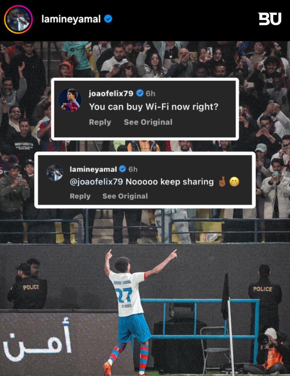João Félix comments Lamine Yamal's latest IG post: "You can buy Wi-Fi now, right?"

Lamine Yamal's response: "Nooooo, keep sharing."