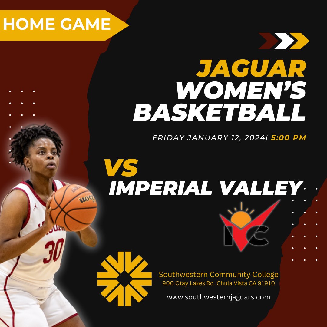 First Home Game  for our Lady Jaguar Women’s Basketball Team vs Imperial Valley at 5:00 pm. Ticket Pricing: $5 General Admission/ $ 4 Military ID, Children 12 under, Seniors 55+ / $3 SWC Staff, Faculty, and Students. #gojaguars #jucobasketball