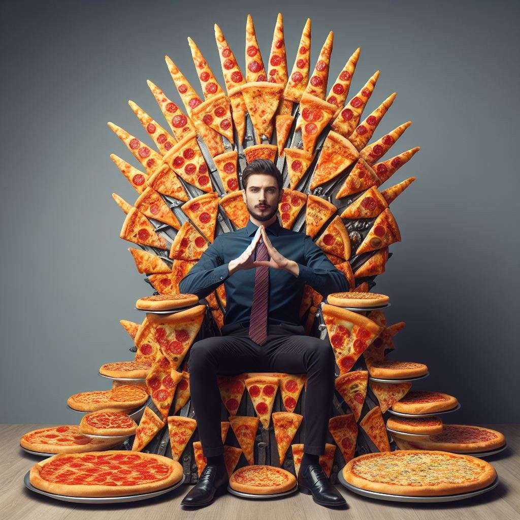 Steve Pizza, first of his name.  The Unburnt, King of the sauce, the toppings and the first slice, Breaker of bread and Protector of the cheese.  #gameofthrones #got #ironthrone #pizzaking
