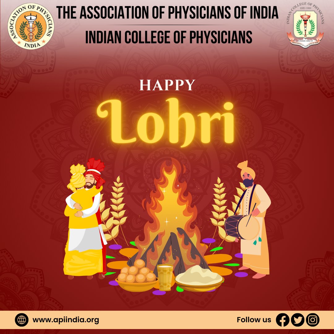 Warm wishes on Lohri! May the festive bonfire of joy and good health light up your lives. 

DR GIRISH MATHUR 
PRESIDENT-API
DR JYOTIRMOY PAL 
DEAN-ICP
DR AGAM VORA 
SECRETARY-API

#HappyLohri #API #ICP #IndianCollegeofPhysicians #Physicians