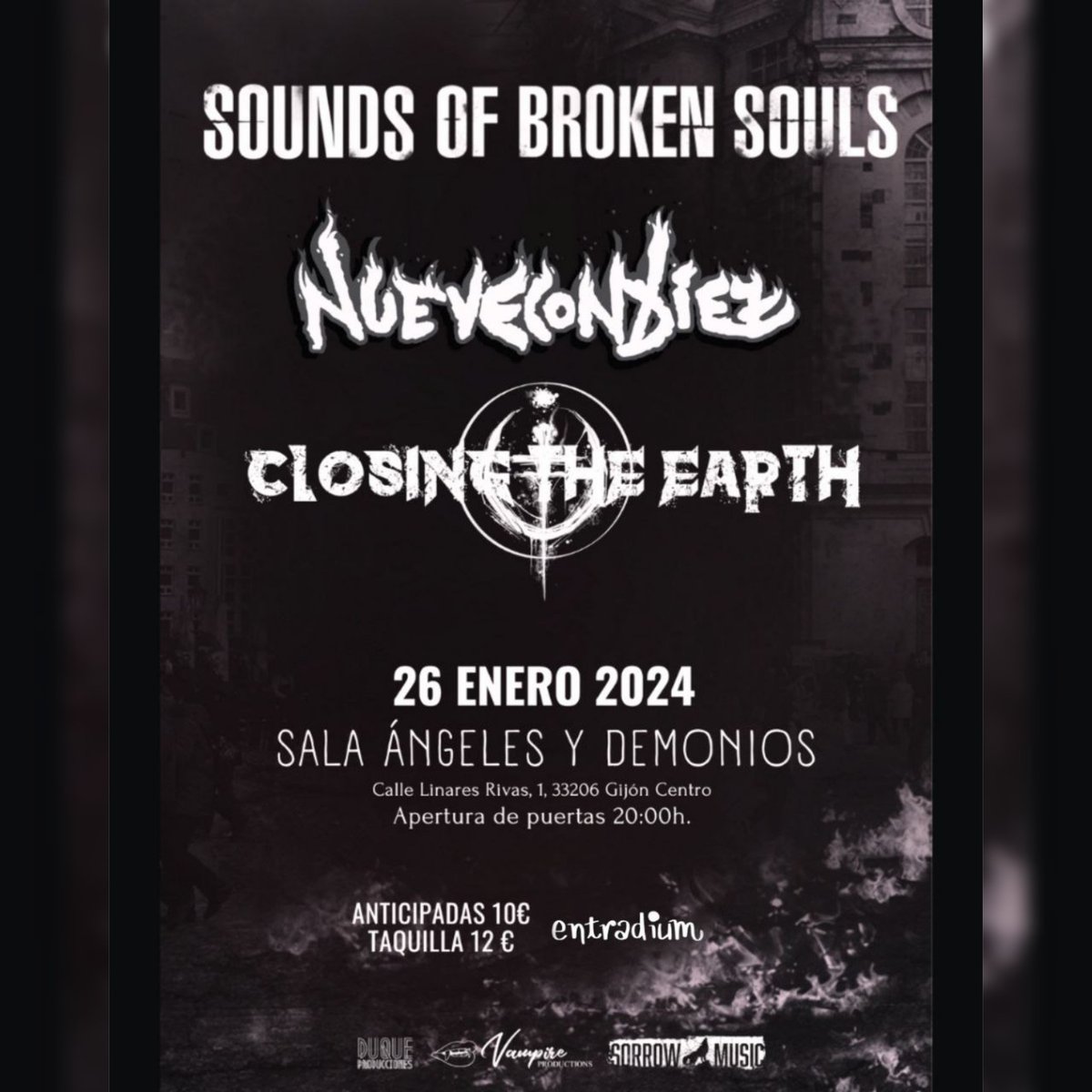 NueveConDiez's tweet photo. 🔴¡Atención! El próximo viernes 26 de enero, primer concierto del año 🔥

🎸@soundofbrokensouls + @ClosingEarth + @nuevecondiez
📍Sala Ángeles y Demonios #xixon
⌚20:00H
🎫 Anticipadas 12€ ⏩ https://t.co/uQ7YoZc5HA https://t.co/mv5eGmIiRM