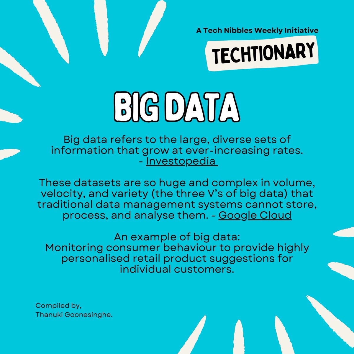 thanuki_g's tweet image. Unpack the big mystery and find out what #bigdata really means.

Level up your vocab, stay savvy with ‘#Techtionary’.

#techcommunity #technibblesweekly #techlexicon #newwords #learning