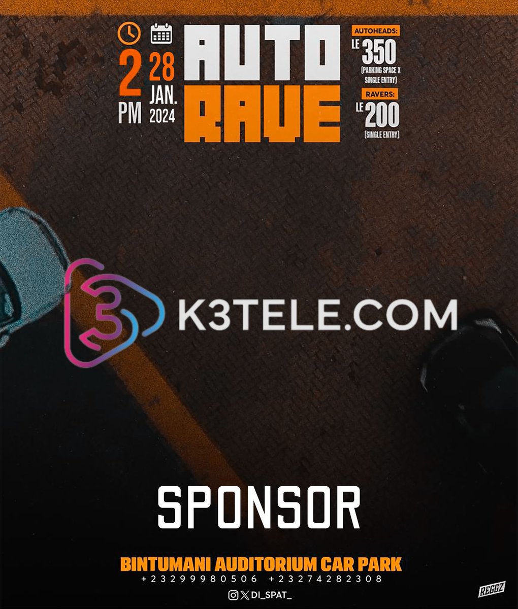 di_spat_'s tweet photo. K3 TELECOM (SL) Limited
β’
Thrilled to announce K3 Telecom as a proud sponsor of Auto Rave!
Powering connectivity and speed for an electrifying event
#K3Telecom #AutoRaveSponsor ππ https://t.co/NXItYSzr8Z