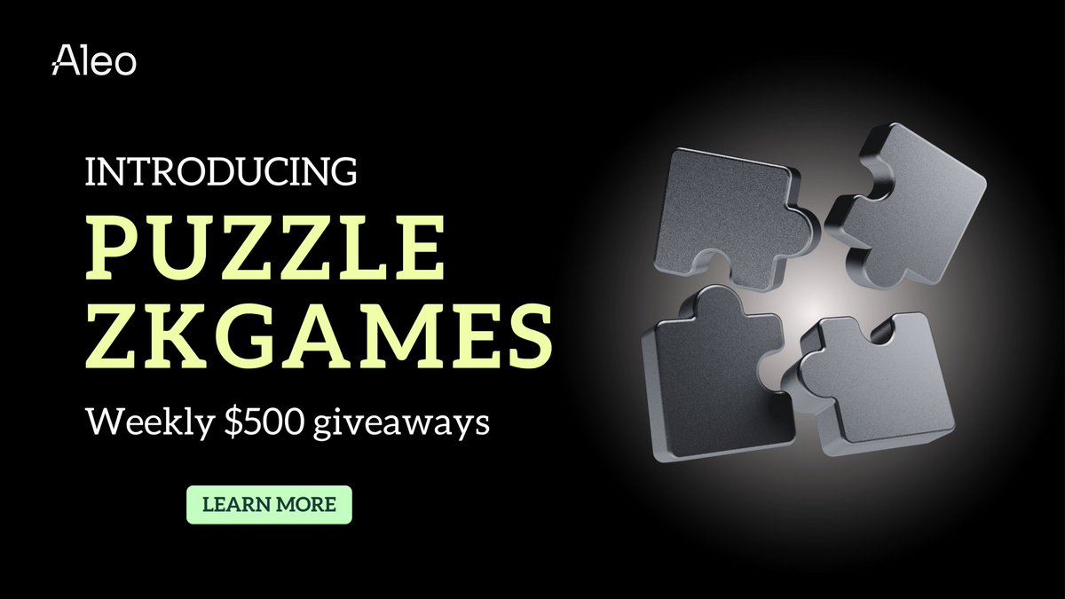 🎁Weekly $500 giveaways for zkGames on <a href="/AleoHQ/">Aleo</a>  with <a href="/lets_puzzle/">puzzle</a> Wallet &amp; Puzzle SDK! 

The first task is live now, due Jan 12th, 5 PM EST. 

Follow the tutorial: docs.puzzle.online/weekly-giveawa…

Read more🧵👇