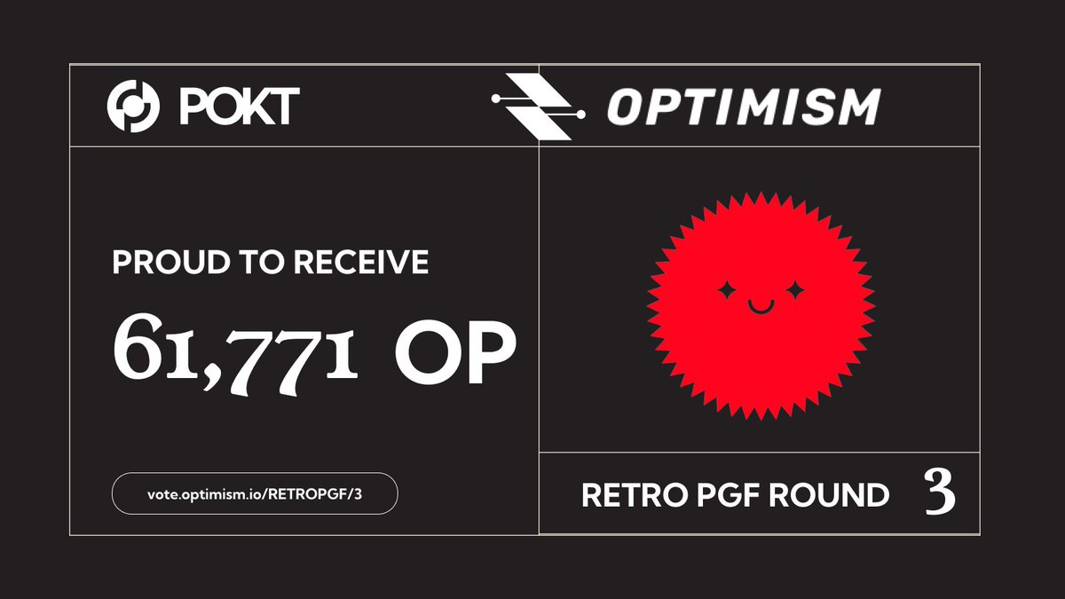 POKT Network (@poktnetwork) on Twitter photo POKT Network is a proud recipient of Optimism's RetroPGF 3. ⚡
Now, how best to pay this forward to the decentralized ecosystem who build, govern, and operate <a href="/POKTnetwork/">POKT Network</a>?
Who enabled us to...
- Serve 11.5bn+ OP relays with near perfect uptime
- Provide dedicated free public POKT Network is a proud recipient of Optimism's RetroPGF 3. ⚡
Now, how best to pay this forward to the decentralized ecosystem who build, govern, and operate <a href="/POKTnetwork/">POKT Network</a>?
Who enabled us to...
- Serve 11.5bn+ OP relays with near perfect uptime
- Provide dedicated free public