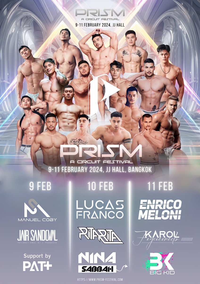 Join us for a 3-day PRISM adventure: Meet one of our hot guys and his sexy moves with international DJ & music producer on our floor! See you on 9-11 February 2024 🔥 Buy tickets now : prism-festival.com