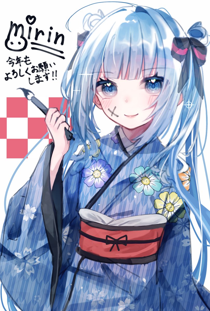 1girl japanese clothes kimono solo long hair smile blue eyes  illustration images