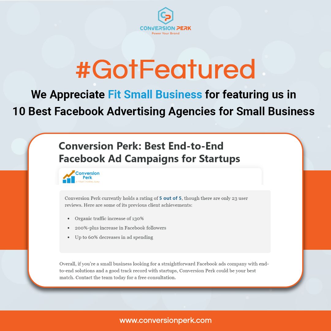 We're so grateful to Fit Small Business for featuring us in the top 10 Best Facebook Advertising Agencies for Small Business. It's an honor to be recognized by such a prestigious publication.