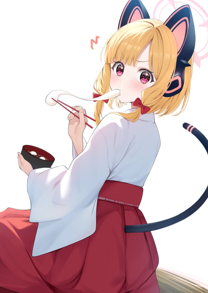 momoi (blue archive) 1girl animal ear headphones animal ears solo food blonde hair tail  illustration images