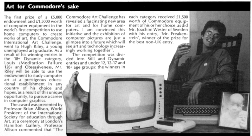 Compunet_1984's tweet photo. HUGH RILEY made many inventive graphic pieces for COMPUNET and won a substantial prize in the Commodore Art Challenge in 1984. #Compunet #C64 https://t.co/Wk7ZZUP7Ri