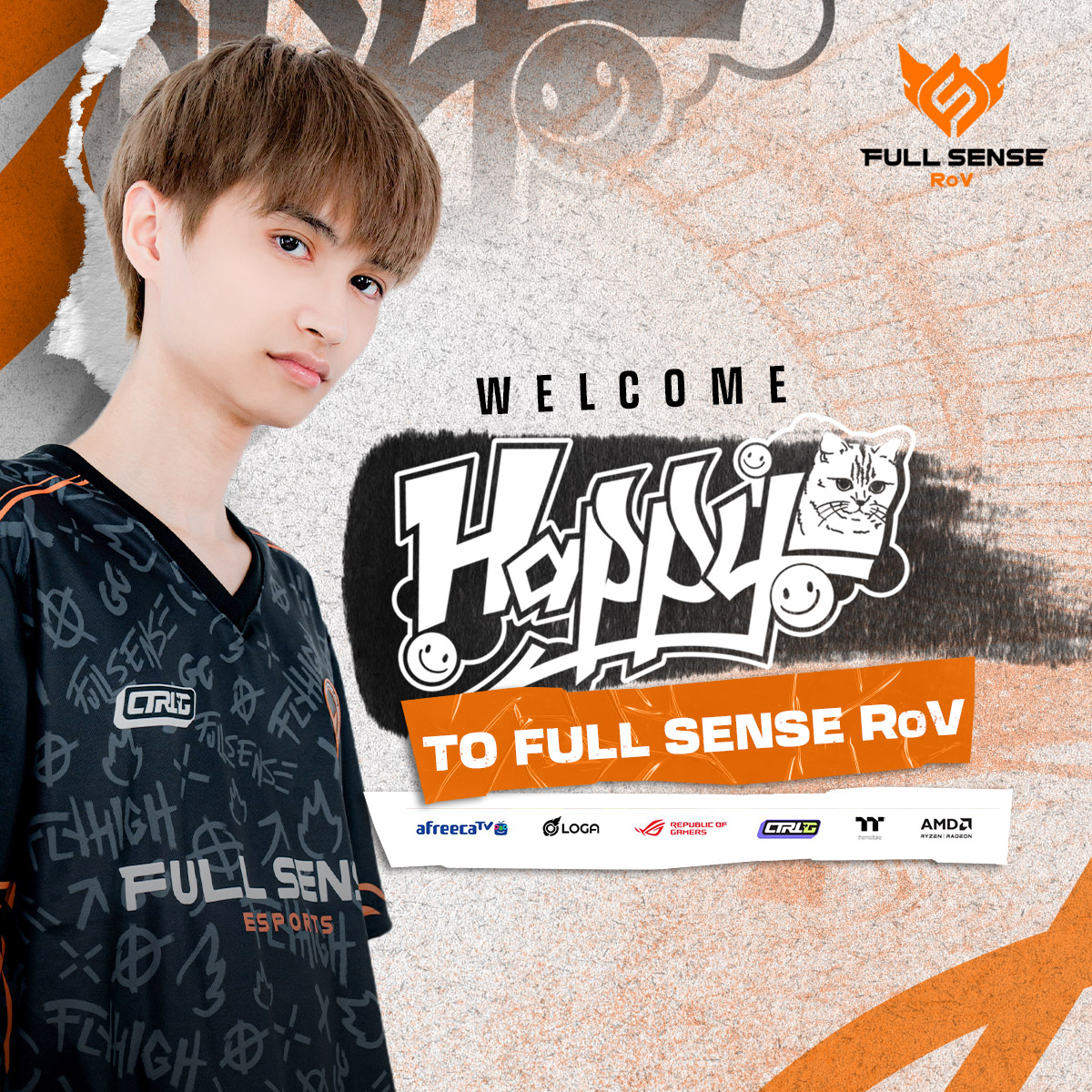fullsense_gg's tweet photo. WELCOME ‘Happy’ to FULL SENSE RoV
.
Join us in cheering for 'Happy' in the Jungle position and new role as the 'Captain' of FULL SENSE RoV team in RoV Pro League 2024 Summer 🧡

#FULLSENSE #FSROV
#RPL2024Summer #RoV #RoVProLeague https://t.co/wKmnocgcDQ