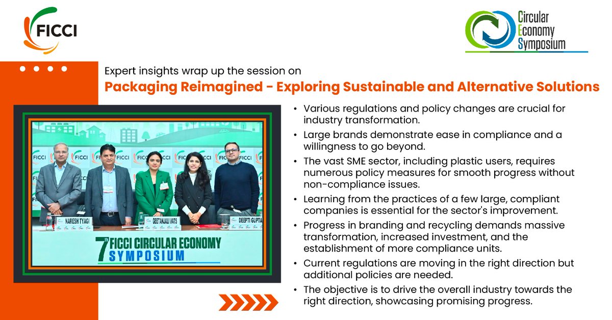 QF_FICCI's tweet photo. We express our sincere appreciation to the distinguished speakers who generously contributed their time and expertise during the enlightening session on Packaging Reimagined - Exploring Sustainable and Alternative Solutions.

#FICCI #CircularEconomySymposium #CES2024 #Circularity https://t.co/CqfqfEO8rc