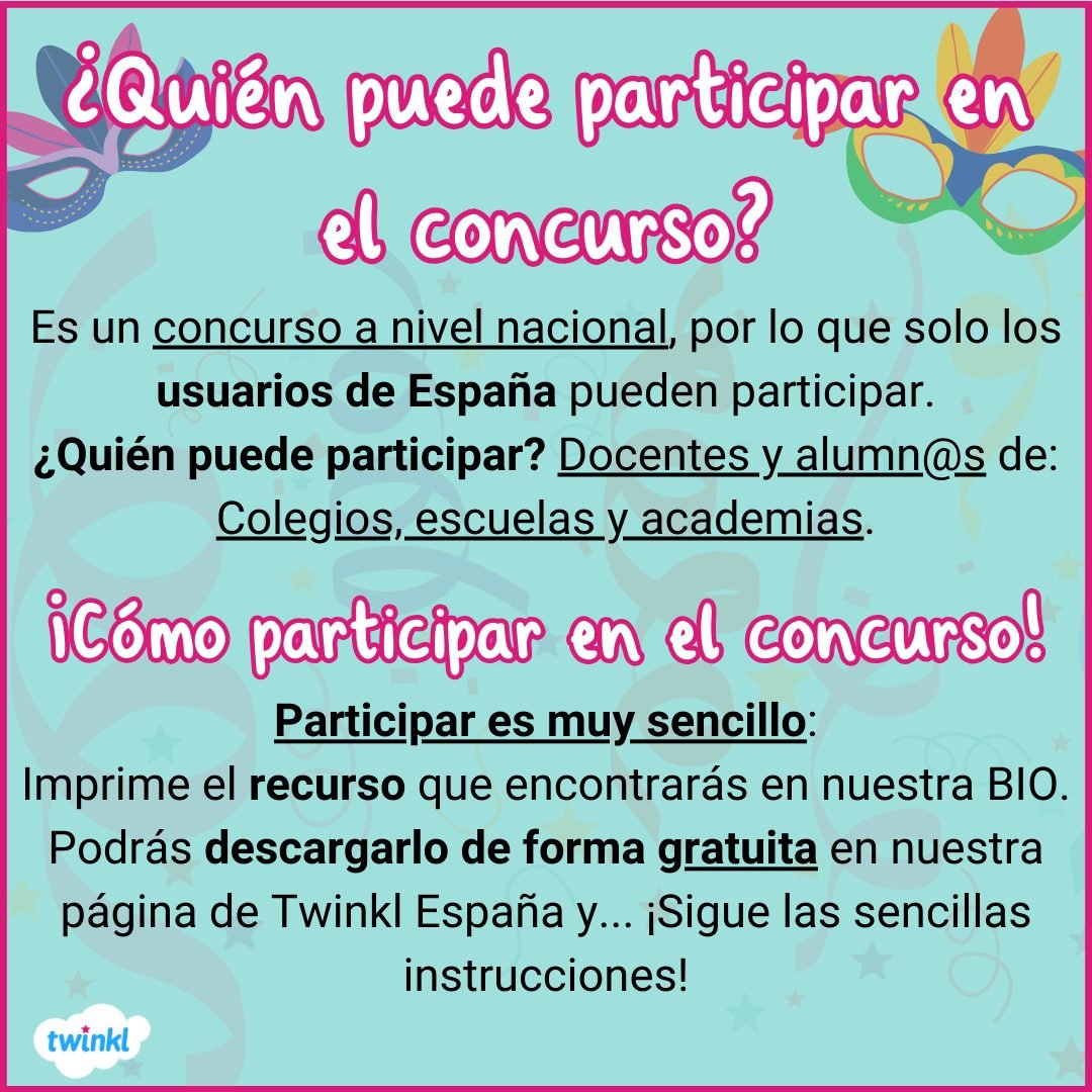 ¿Participas? 
¡𝗗𝗶𝘀𝗲ñ𝗮 𝘁𝘂 𝗰𝗮𝗿𝘁𝗲𝗹 𝗱𝗲 𝗖𝗮𝗿𝗻𝗮𝘃𝗮𝗹 𝟮𝟬𝟮𝟰! 
 Participar es muy fácil y además ¡𝘁𝗶𝗲𝗻𝗲 𝗽𝗿𝗲𝗺𝗶𝗼!
El 𝙚𝙣𝙡𝙖𝙘𝙚 𝙙𝙞𝙧𝙚𝙘𝙩𝙤 para descargar GRATIS el RECURSO y las sencillas indicaciones 
📷 twinkl.es/l/nfn4q 📷