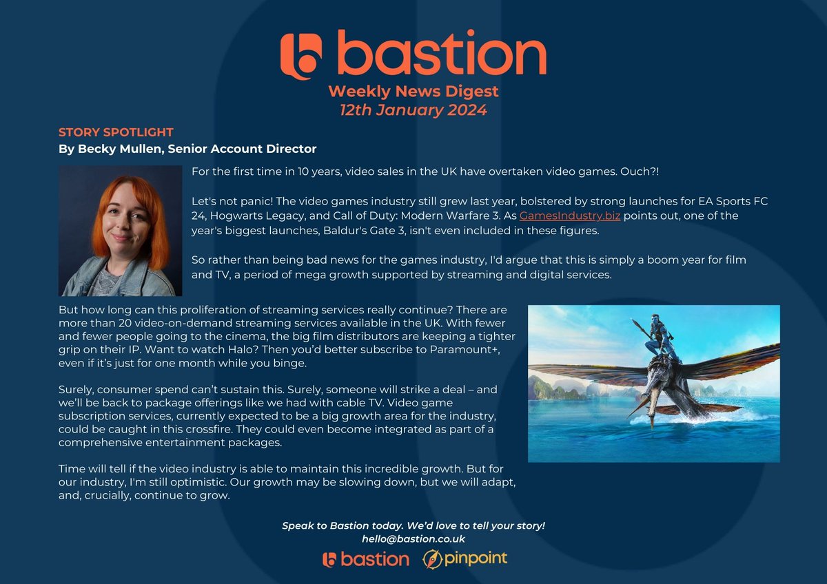 It's Friday which means only one thing...Bastion's Weekly News Digest has landed!💥

It's been an action-packed week in the video games industry, and we've got your back with the freshest gaming news and insights to keep you in the loop.🎮 

#VideoGames #VideoGamesNews #Comms #PR