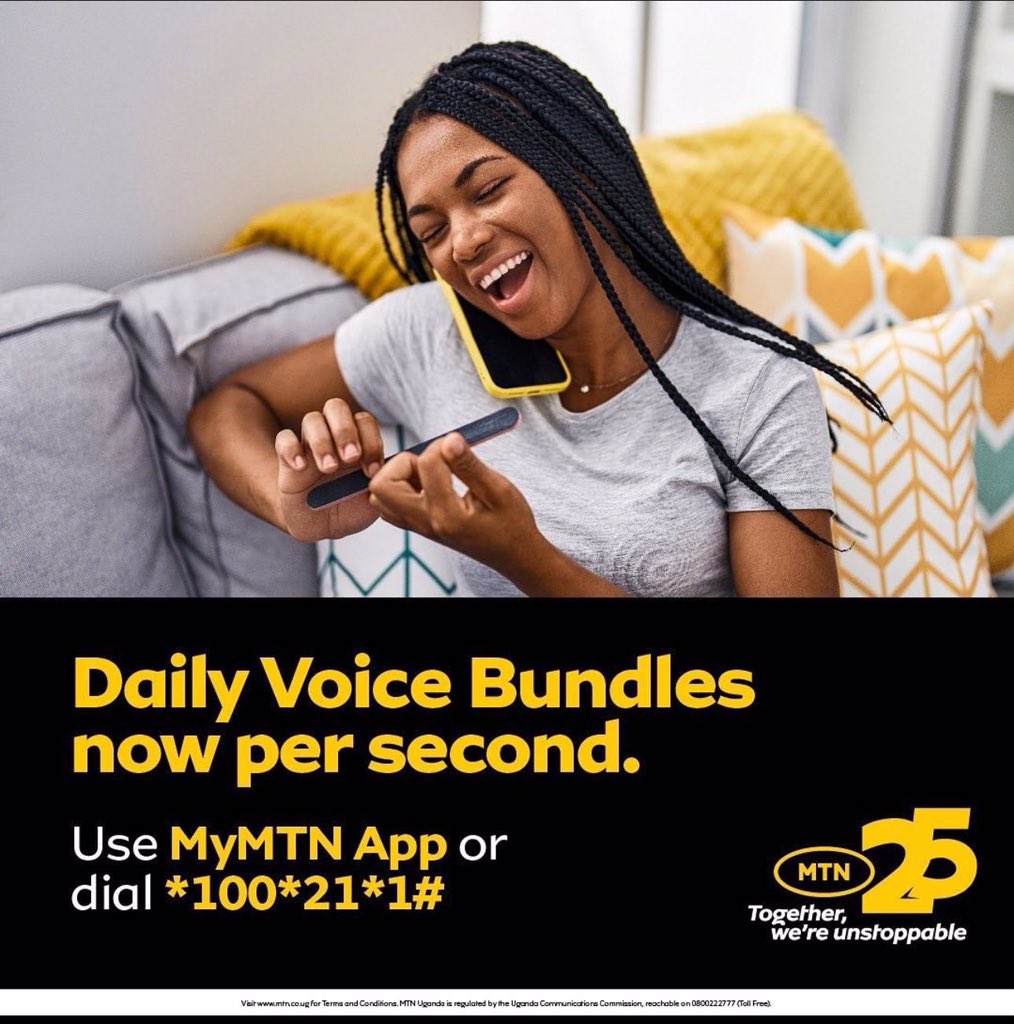 Get daily voice bundles on per second plan hitting *100*21# or using MyMTN app to enjoy unlimited Kaboozi with your loved ones.
 
#MTNVoiceBundles 
#TogetherWeAreUnstoppable