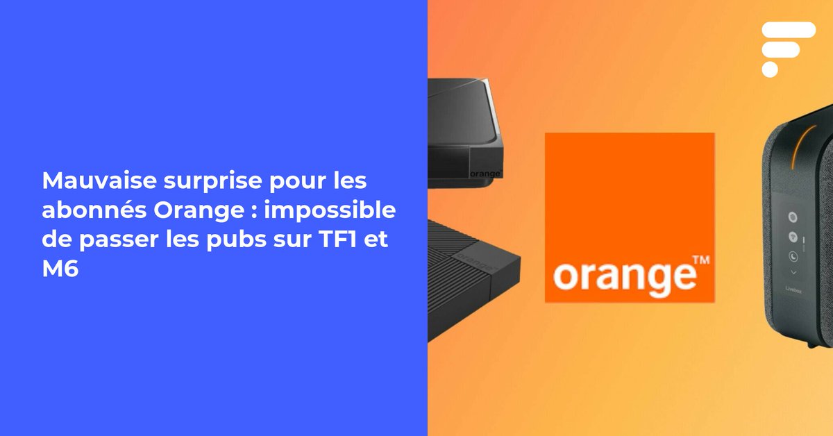 Frandroid's tweet photo. Sauter les pubs sur TF1 et M6 ? Sur les box Orange, ce n'est plus possible 📺
👉 https://t.co/SIG8fE3B3z https://t.co/mbzIDcGExL