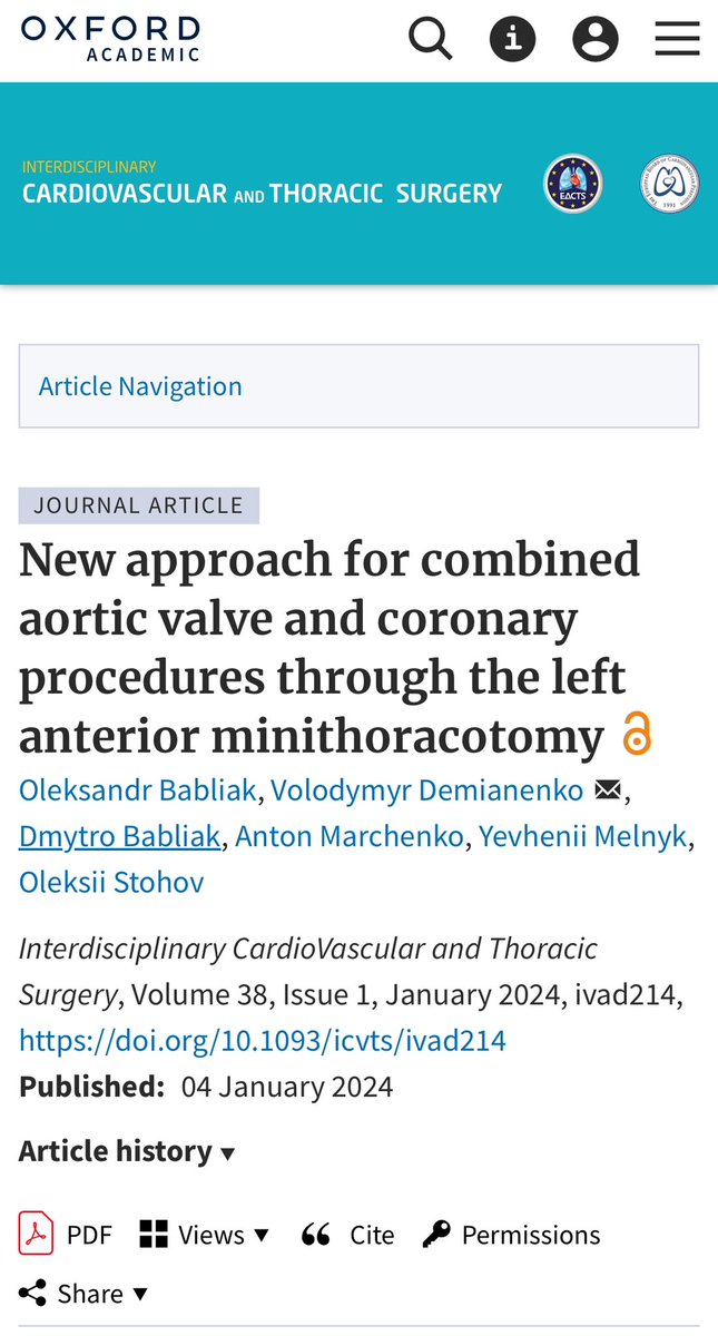 Our new article was published!
New approach for combined AVR and CABG through the left anterior minithoracotomy!

You can find the full text of the article at the link - bit.ly/ICVTS
