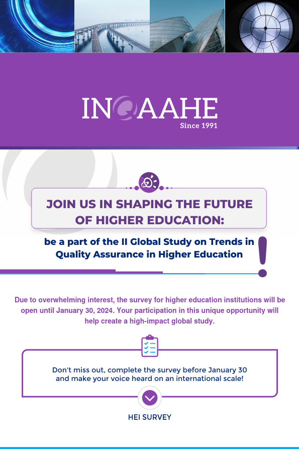 inqaahe's tweet photo. 📝Join us in shaping the future of higher education: be part of the II Global Study on Trends in Quality Assurance in Higher Education. 
The survey for HEIs will be open until January 30! More info: https://t.co/MCdsvV9dnS https://t.co/N90wrc5HHF