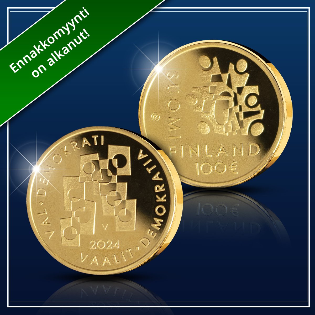 suomenmoneta's tweet photo. Vuoden ensimmäisen juhlarahan ennakkomyynti on alkanut! Vuoden 2024 ainoa suomalainen kultaraha julkaistaan valtiovarainministeriön päätöksellä sunnuntaina 28.1.2024.

Ennakkotilaukset 👉 https://t.co/5PLCqac7CG

International orders: https://t.co/ZzS4IhwMGX

#juhlaraha #vaalit https://t.co/g5Fx971LMN