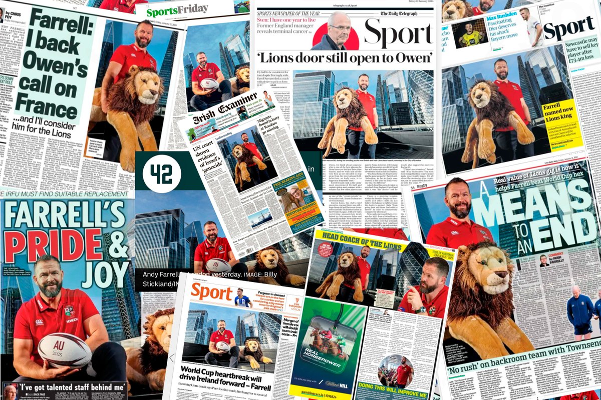 Just some of the usage in the media today - both here and abroad - from yesterday's appointment of Andy Farrell as the @lionsofficial Head Coach for the 2025 Tour to Australia, 📸 by @BillyStickINPHO! 🦁