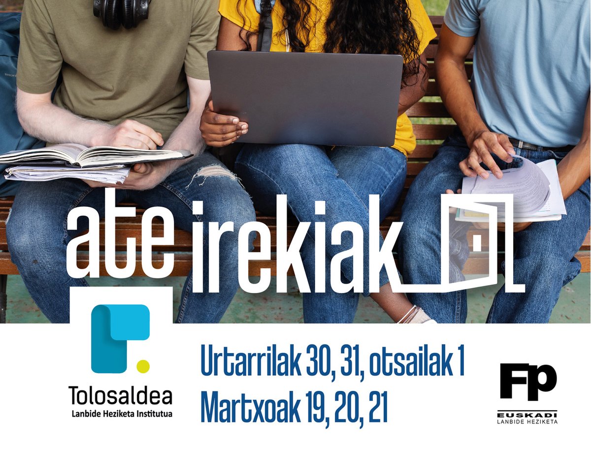 Eskola ezagutzeko ate irekiak antolatzen ari gera. Bi saio izango ditugu, bata Urtarrilak 30-31 eta Otsailak 1 eta bestea Martxoak 19-20-21. 
Informazio gehiago: tolosaldea.hezkuntza.net/eu/ate-irekiak
Izena emateko: docs.google.com/forms/d/e/1FAI…
