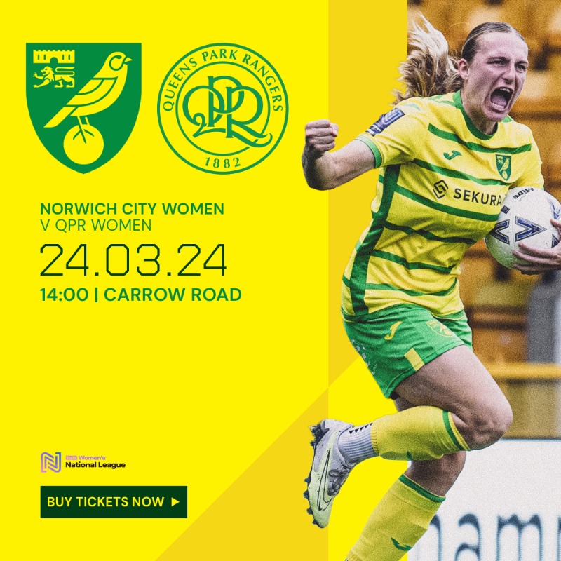 NorwichCityWFC's tweet photo. Our @FAWNL fixture against @QPRWFC will take place at Carrow Road, in our second match at the stadium this season 🏟️

⏳ Get your tickets now to be in with the chance of winning 𝗼𝗻𝗲 of 𝘁𝗵𝗿𝗲𝗲 2023/24 home shirts signed by the women's team squad ✍️🤩