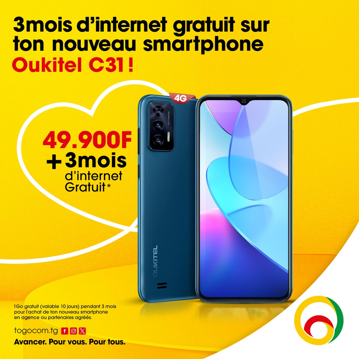 YasTogo's tweet photo. Dรฉcouvre le tout nouveau Smartphone Oukitel C31 avec 3 mois dโinternet gratuit* ! ๐
Vite rendez-vous ร lโagence TOGOCOM la plus proche pour tโoffrir ton nouveau Smartphone Oukitel C31 ร un prix abordable de 49 900F. ๐
#PromoDevice #Togocom #4G #PromoDevice #OukitelC31 https://t.co/71F3U01UOO