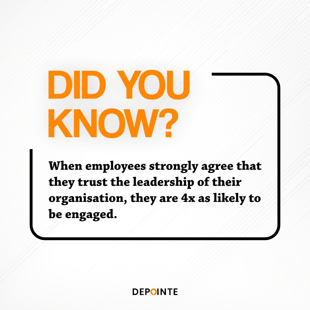 Depointe1's tweet photo. This statistic shows, when employees believe and trust the leadership of their organisation, there is a high probability they will be engaged &amp; committed to the organisation’s goal and progress.

#fridayfacts #employeeengagement https://t.co/EQvShDcrnn