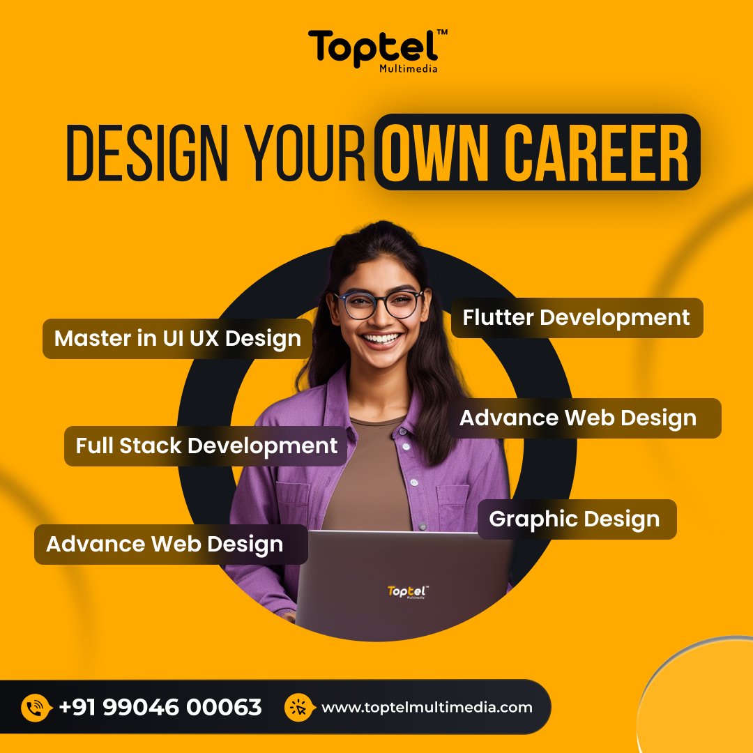 'Craft your future with Toptel Multimedia TM – Design Your Own Career! '🚀

Join us now :- 📞+ 919904600063

#Toptelmultimedia #Tme #Toptel #Multimedia #webdesign #AdmissionsOpen #itinstitute #ittraining #technology #itcourses #Webdesign #Graphicsdesign #uiuxdesign