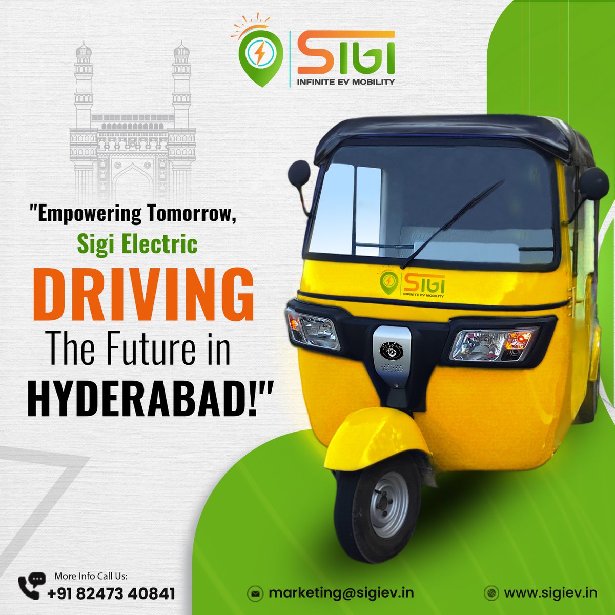 #FutureOfMobility #CleanCityDrive #SustainableJourneys #EmpowerTomorrow #DrivingInnovation #SustainableCityDriving #SmartCityTransport #EVRevolution #FutureMobility #CleanTransportHyderabad #HyderabadOnWheels #SigiInHyderabad  #SigiElectricHyderabad #SigiElectric #gosigi #SIGI