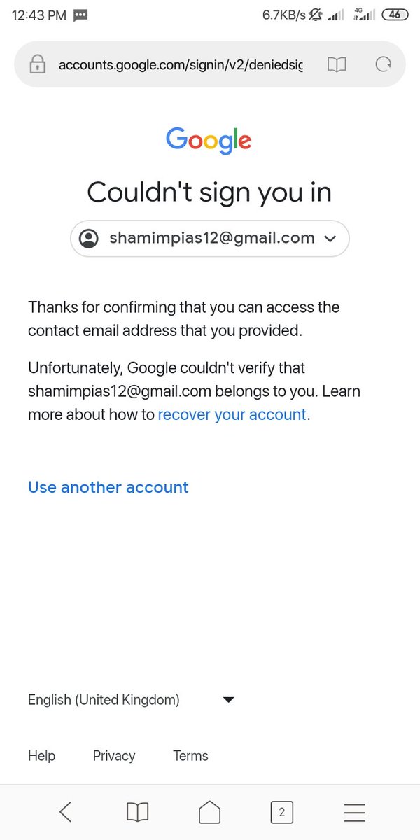 Shamimpias's tweet photo. @Google 
Dear google team my gmail has two step verification because recovery email is included second otp goes to that gmail that's why i can't recover my gmail
Please fix this problem https://t.co/mxcYI9c0pE