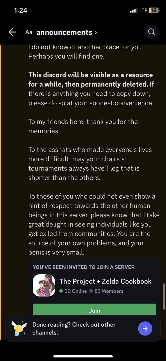tristonrocks77's tweet photo. Melee Zelda discord is being deleted and this was the final message https://t.co/HlSPhdbIkf