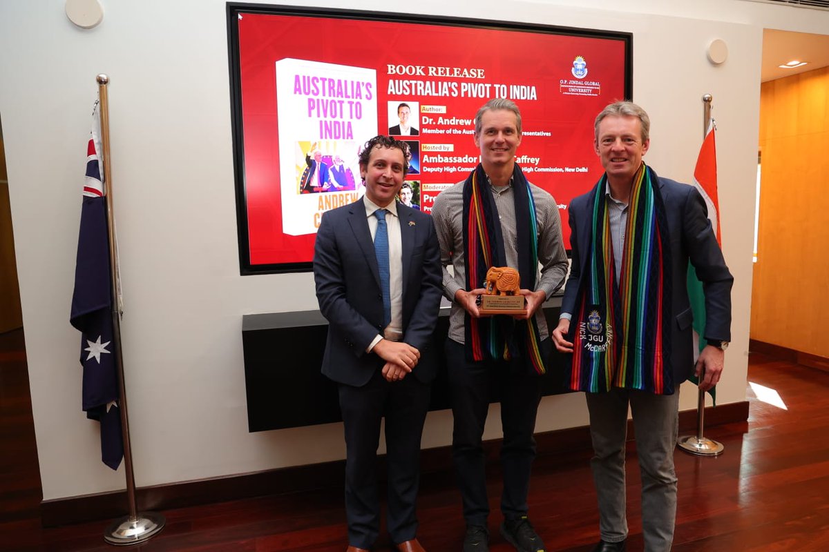 A great book release by <a href="/Charlton_AB/">Andrew Charlton</a> for our visiting students from <a href="/MonashUni/">Monash University</a> &amp; <a href="/Deakin/">Deakin University</a> as part of the 2 week immersion program in India that we are hosting at <a href="/JindalGlobalUNI/">JGU</a>, supported by the Australian Government's <a href="/NewColomboPlan/">New Colombo Plan</a>. Thanks also to <a href="/AusDHCIndia/">Nick McCaffrey</a> for hosting us
