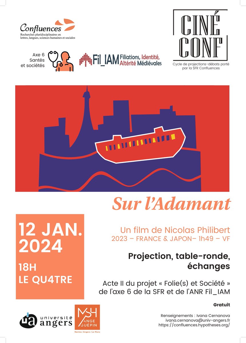 🔴C'est aujourd'hui à 18h00 au Qu4tre : Projection-débat autour du film 'Sur l'Adamant' pour évoquer ensemble la psychiatrie. Adresse : 4, all. Fr. Mitterrand @UnivAngers @AngersCjb @Fac_DEG_Angers @ManuelOrsat @NidalNabhan @CaroleBarr18 @DRCI_chuangers @lionelascensi